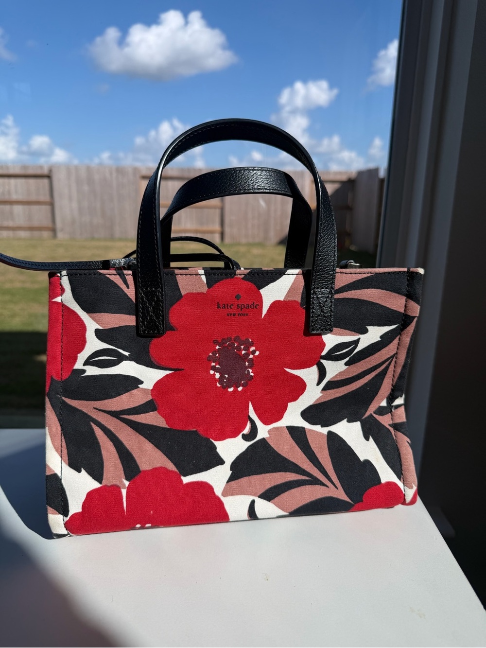 kate spade Black Handle Red Floral Canvas Tote